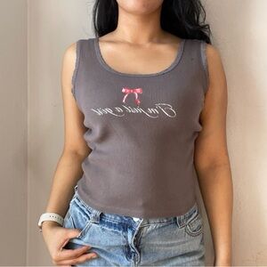 Gray Tank Top with Pink Bow Detail